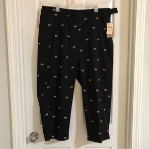 NWT Coldwater Creek W18 Cropped Pants Black Embroidered Gold Zebras Side Zipper